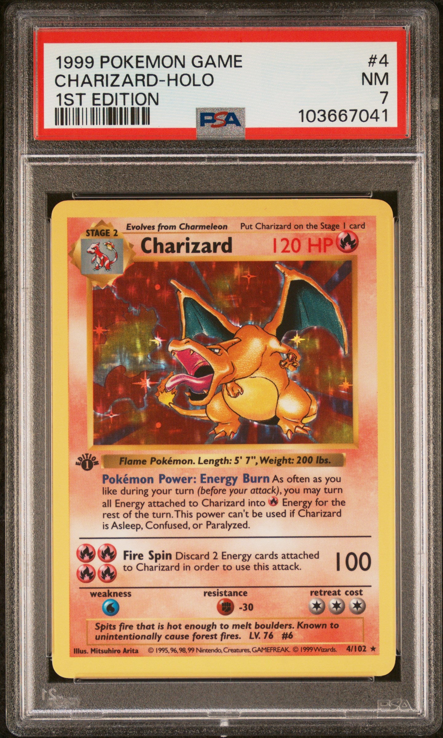1999 Base Set (1st Edition) #004/102 Charizard PSA 7