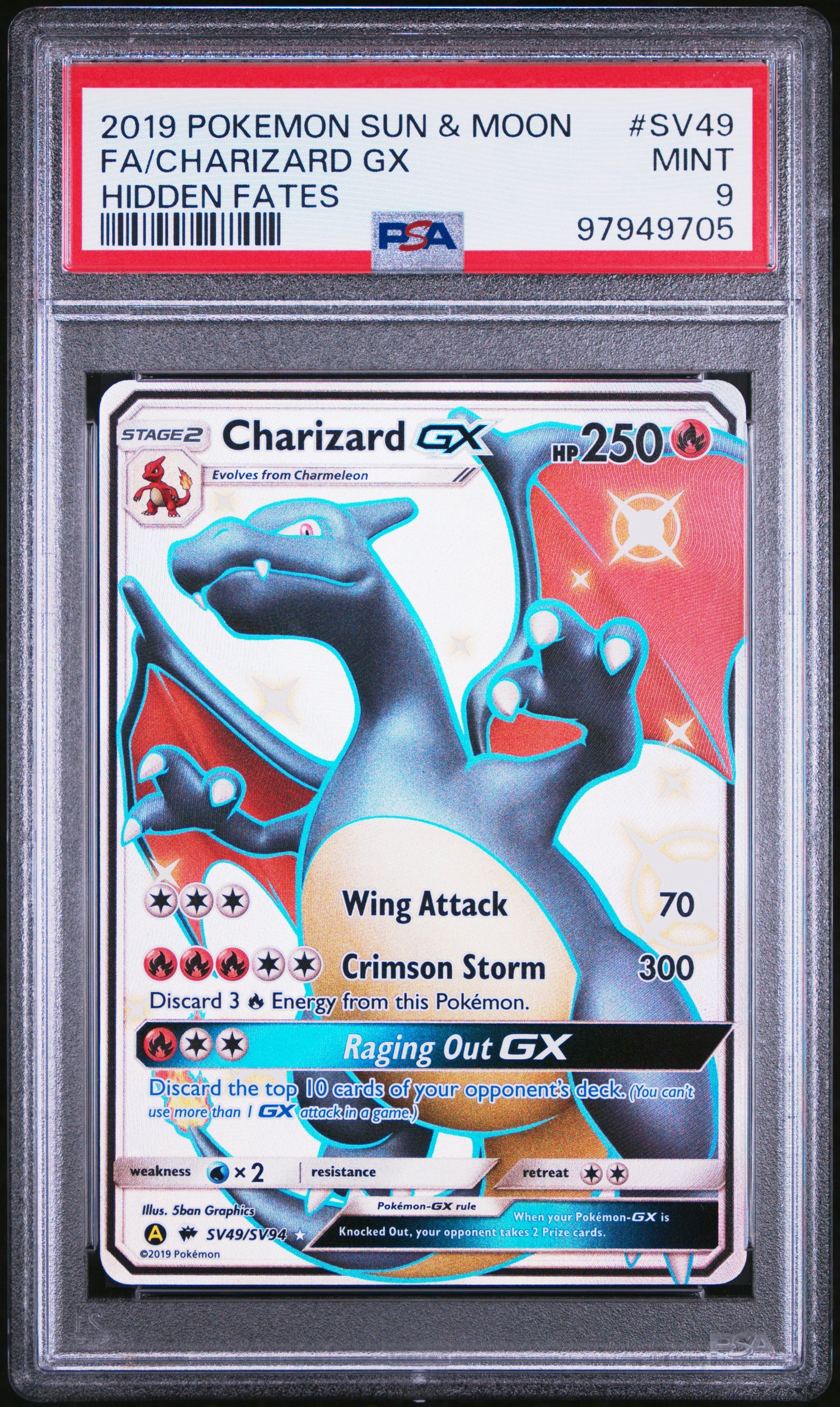 2019 Pokemon Sun & Moon Hidden Fates #SV49 Fa/Charizard Gx Hidden Fates PSA 9