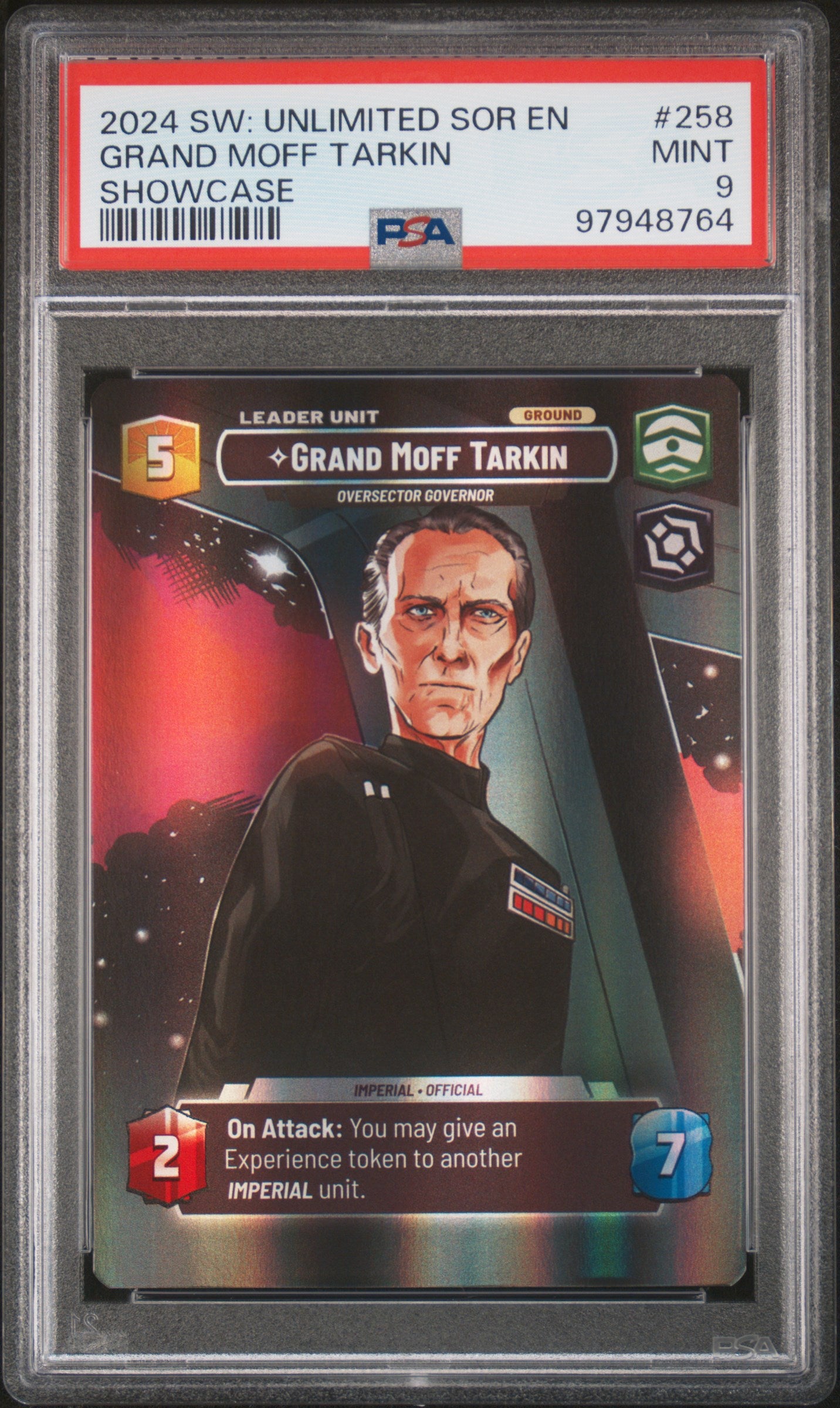 Star Wars Unlimited Spark Of Rebellion #258 Grand Moff Tarkin Showcase PSA 9