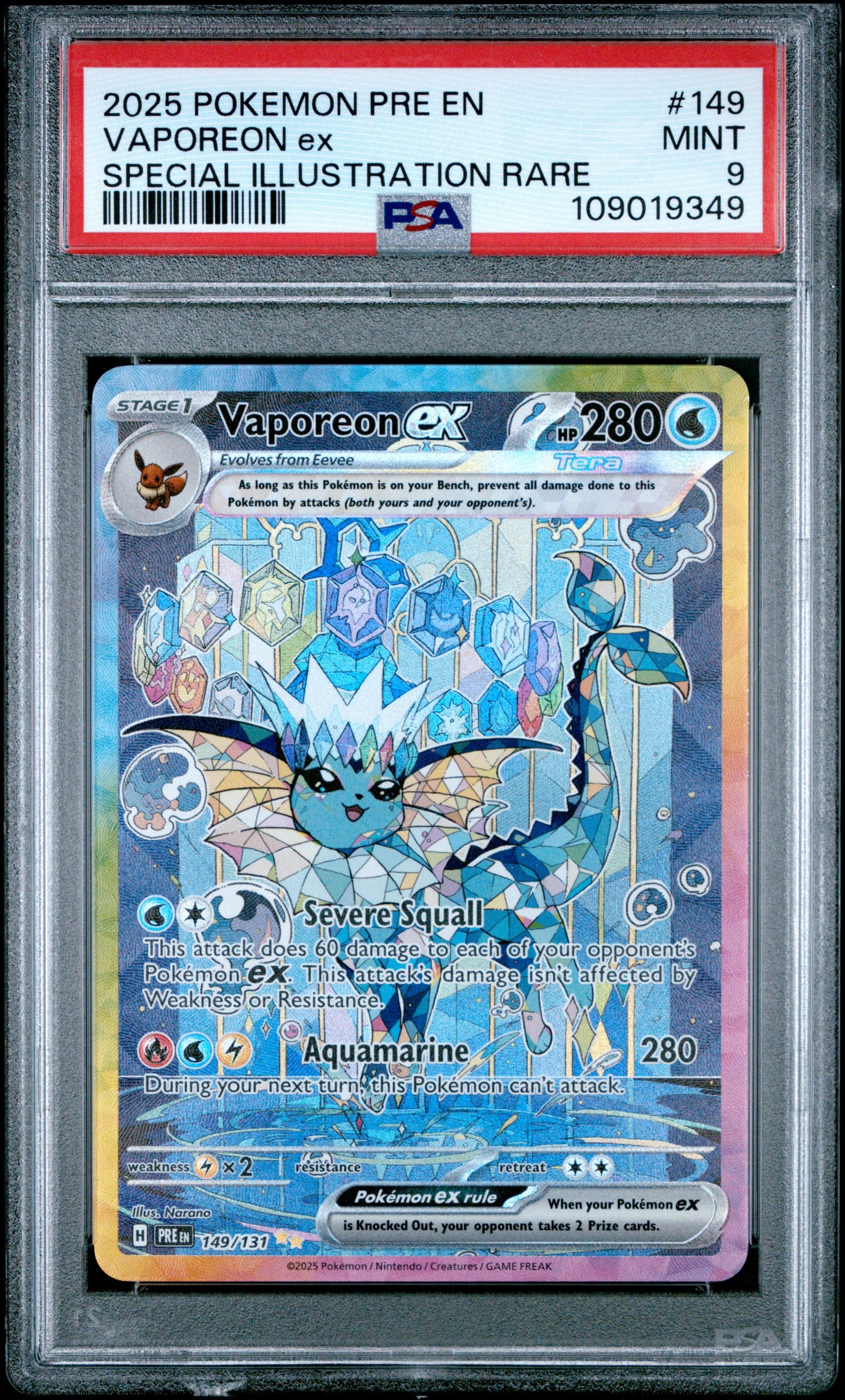 2025 Pokemon Pre En-Prismatic Evolutions #149 Vaporeon Ex SIR PSA 9