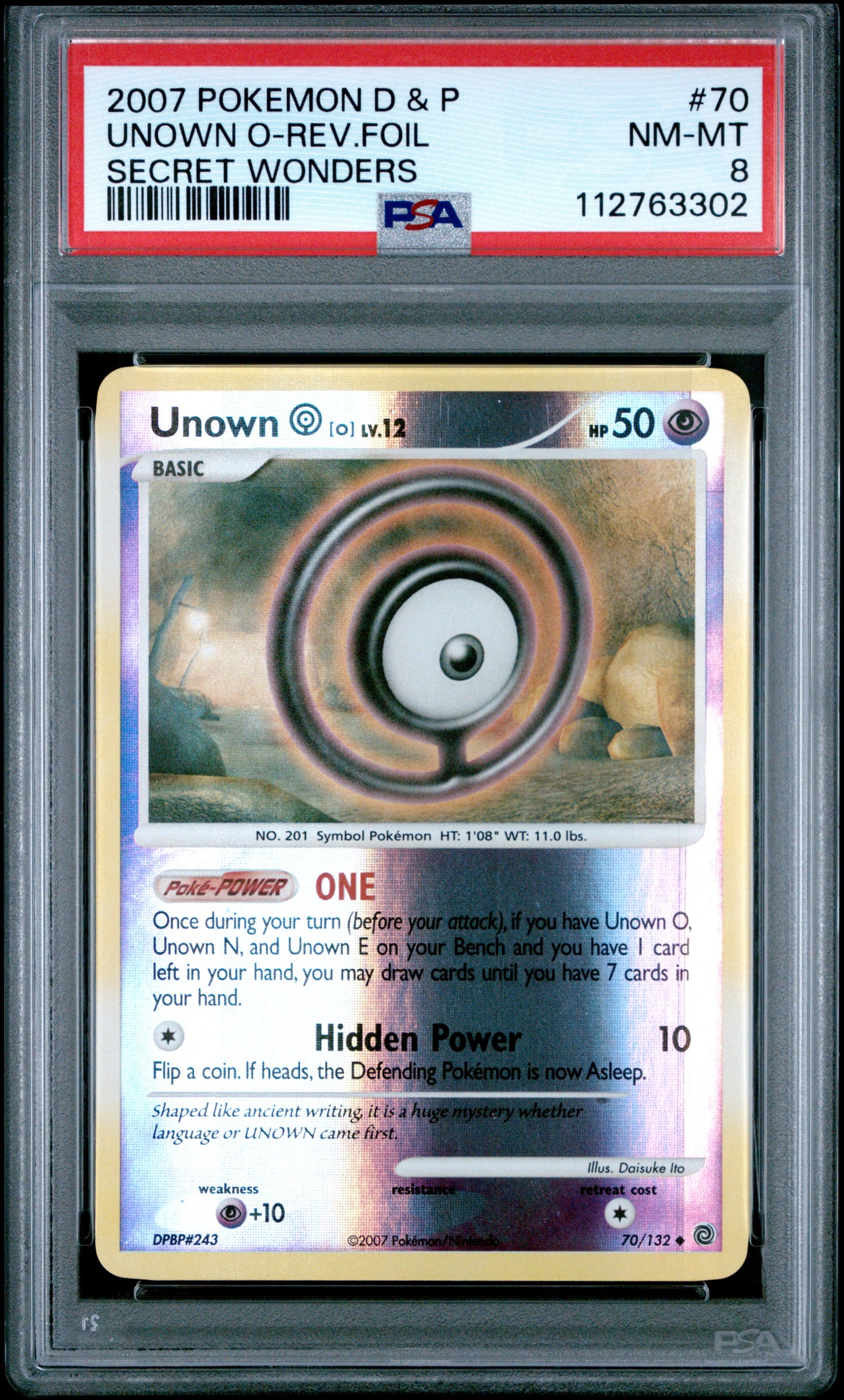 2007 Pokemon D&P Secret Wonders #70 Unown O-Rev.Foil PSA 8