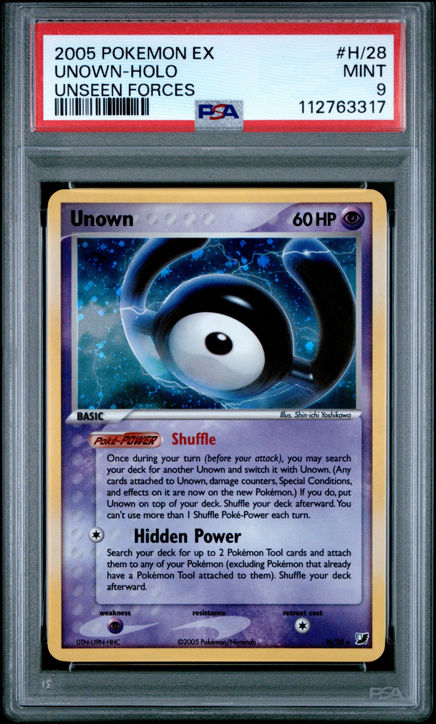 2005 Pokemon Ex Unseen Forces #H/28 Unown-Holo Unseen Forces PSA 9