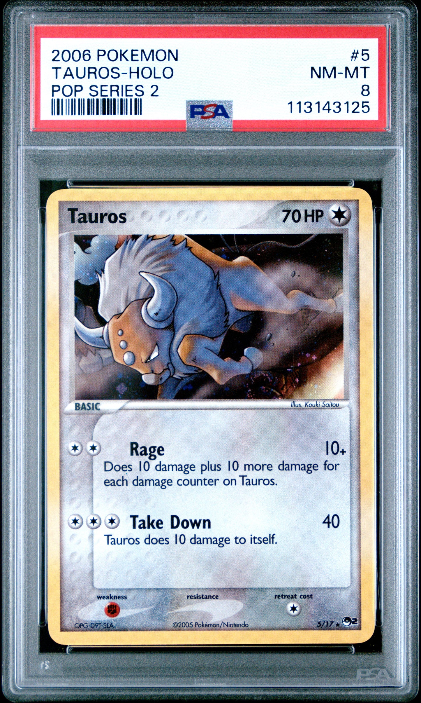 2006 Pokemon Pop Series 2 #5 Tauros-Holo Pop Series 2 PSA 8