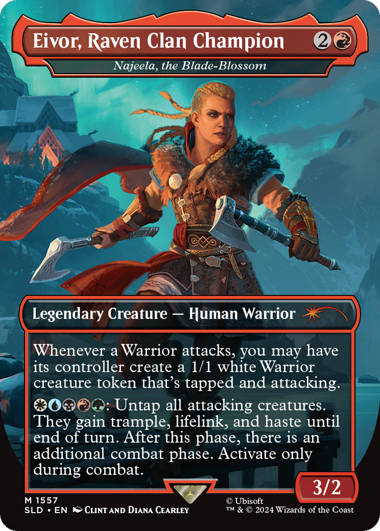 Najeela, the Blade-Blossom (SLD-1557) - Secret Lair Drop / Eivor, Raven Clan Champion (Borderless)
