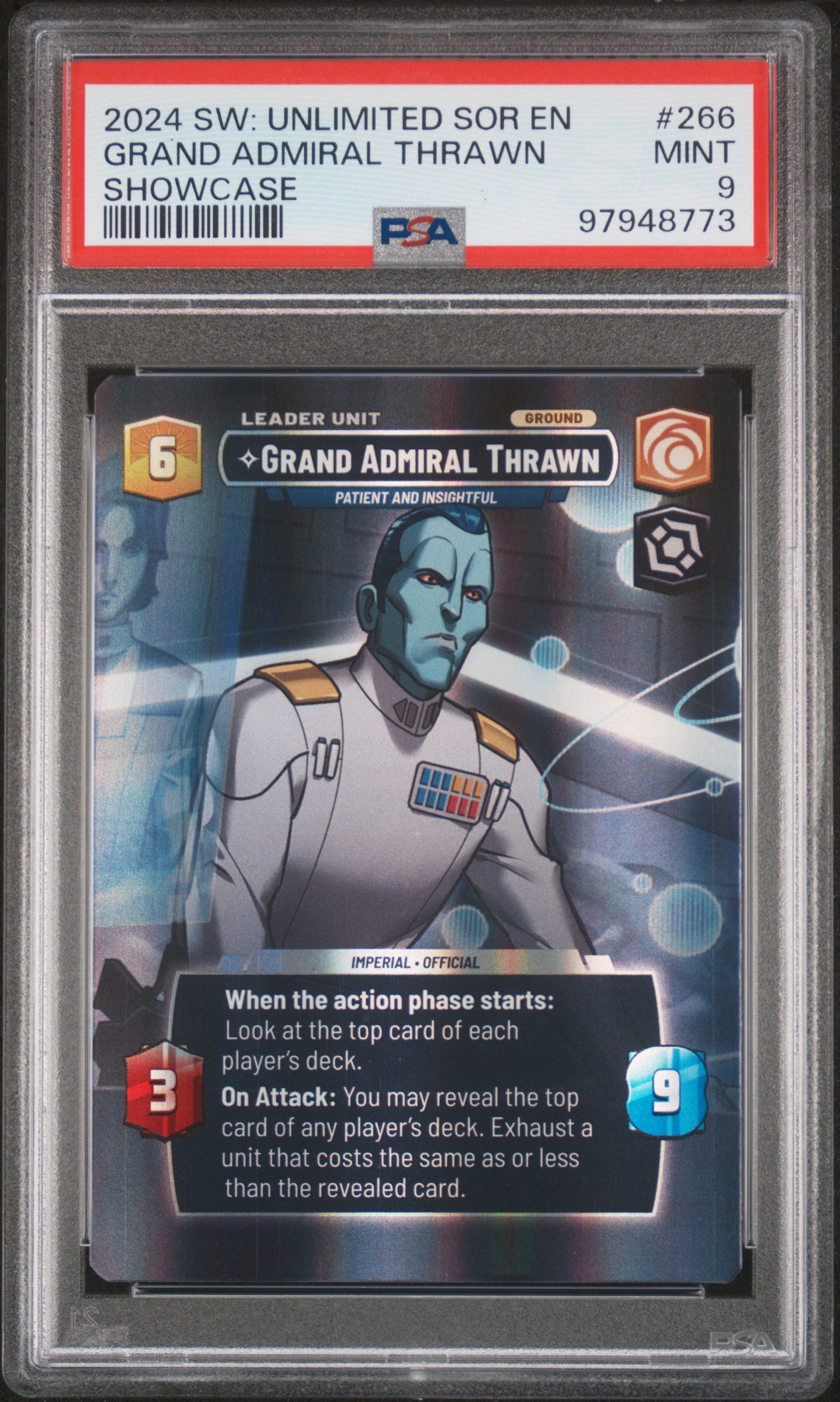 Star Wars Unlimited Spark Of Rebellion #266 Grand Admiral Thrawn Showcase PSA 9