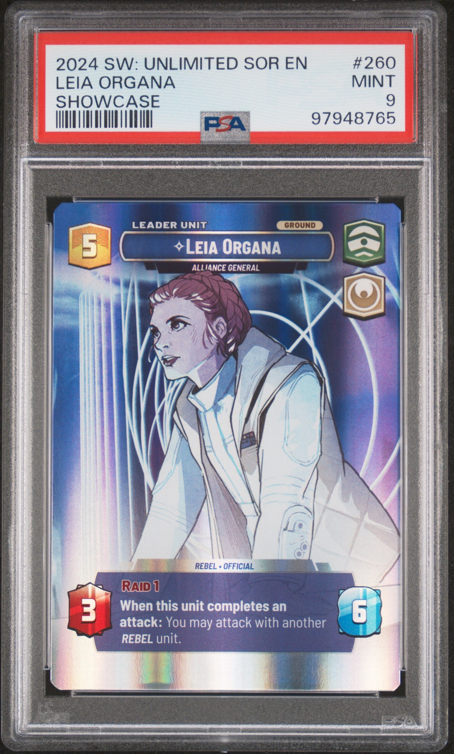 2024 Star Wars: Unlimited Spark Of Rebellion #260 Leia Organa Showcase PSA 9