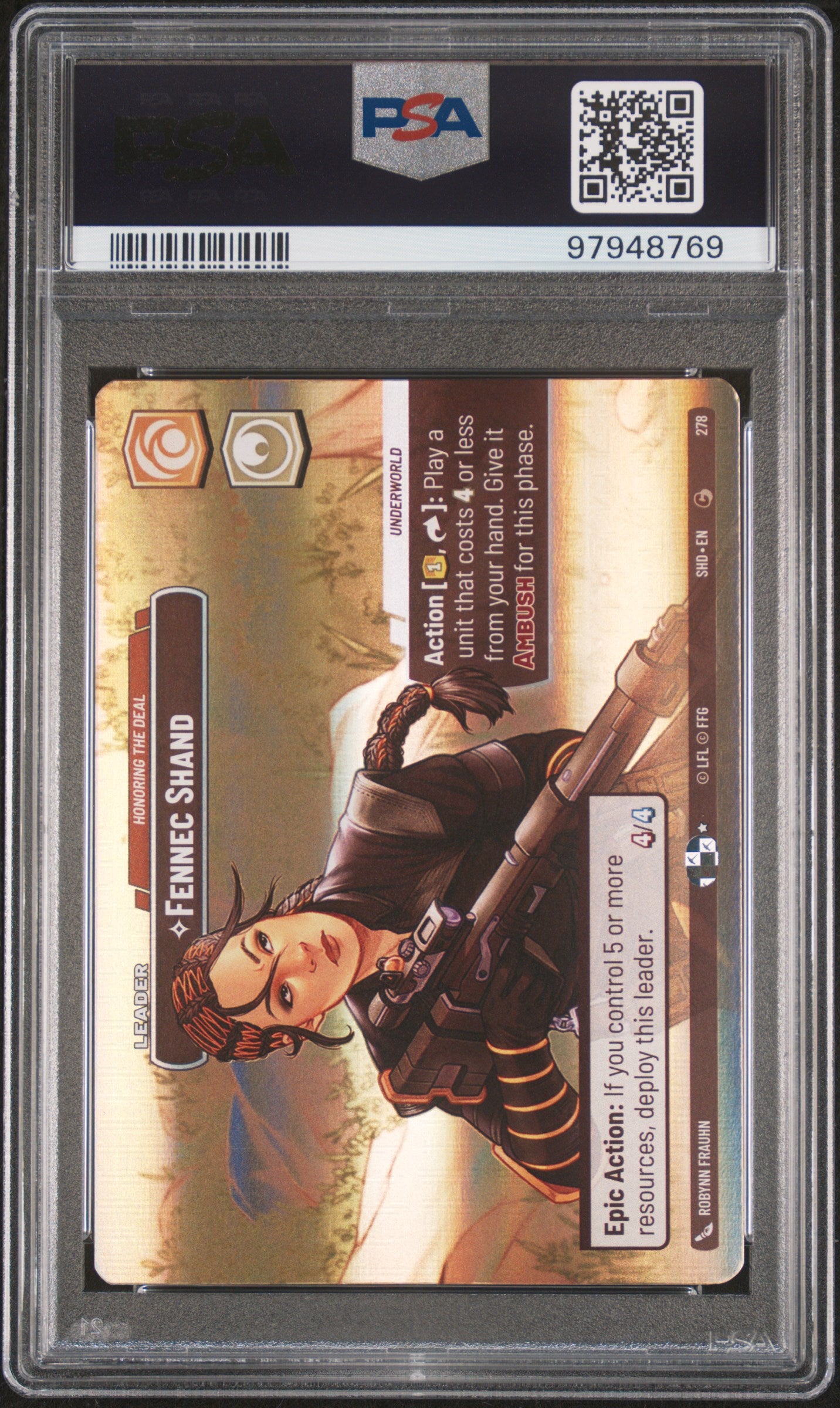 2024 Star Wars: Unlimited Shadows Of The Galaxy #278 Fennec Shand Showcase PSA 9