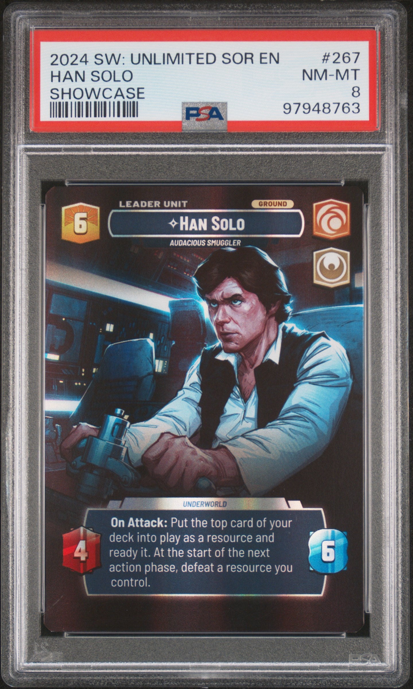 2024 Star Wars: Unlimited Spark Of Rebellion #267 Han Solo Showcase PSA 8