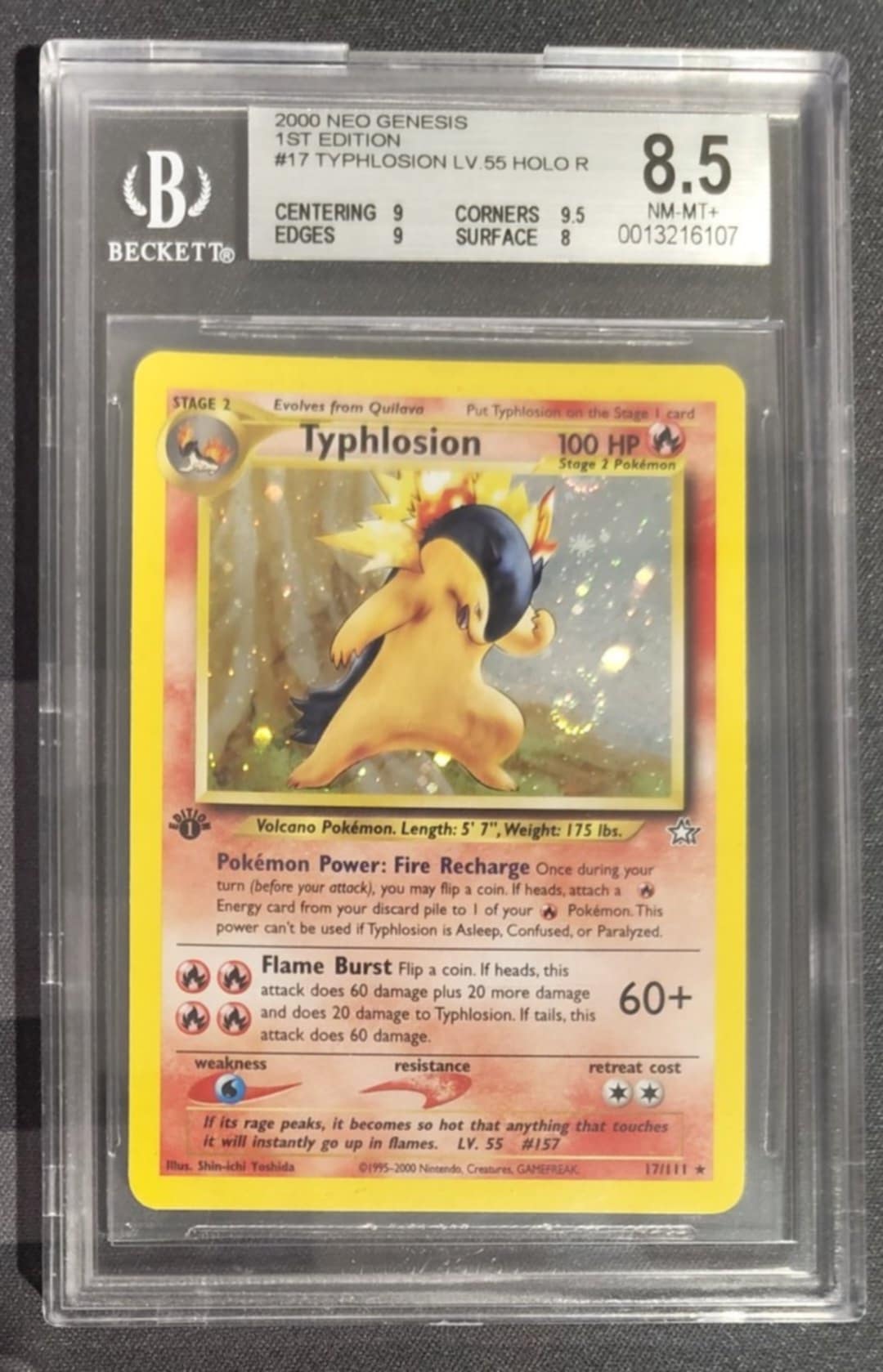 2000 Pokemon Neo Genesis 1st Edition #17 Typhlosion Lv.55 HOLO R BGS 8.5
