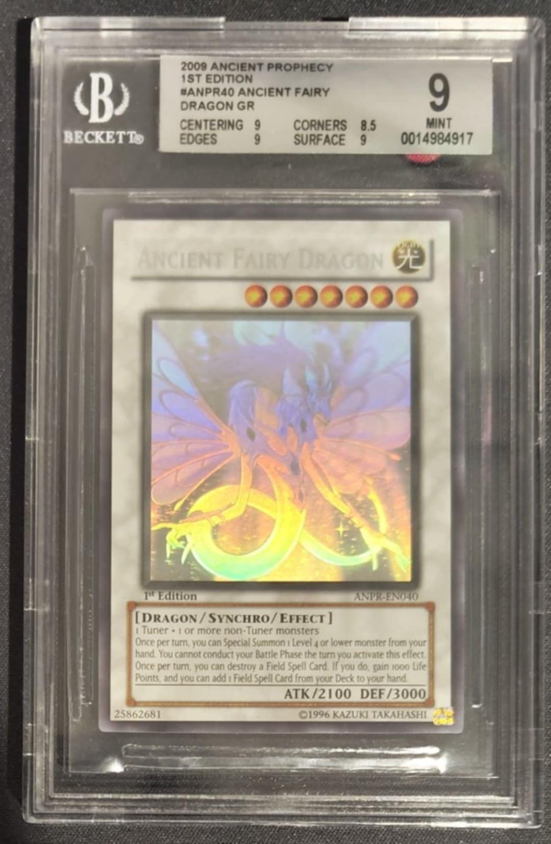 2009 YuGiOh Ancient Prophecy 1st Edition #ANPR40 Ancient Fairy Dragon GR BGS 9.0