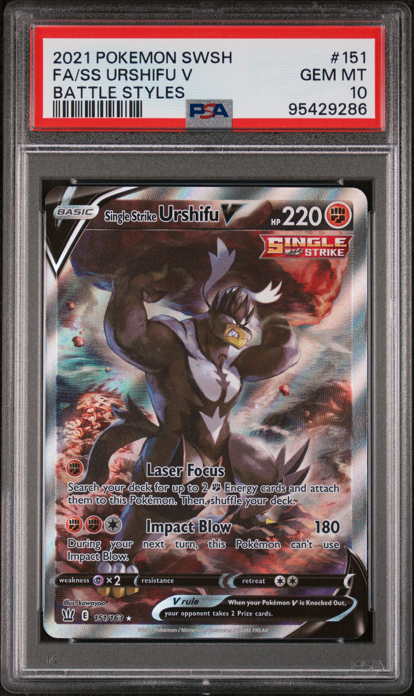 2021 Pokemon Sword & Shield Battle Styles #151 Fa/Ss Urshifu V PSA 10
