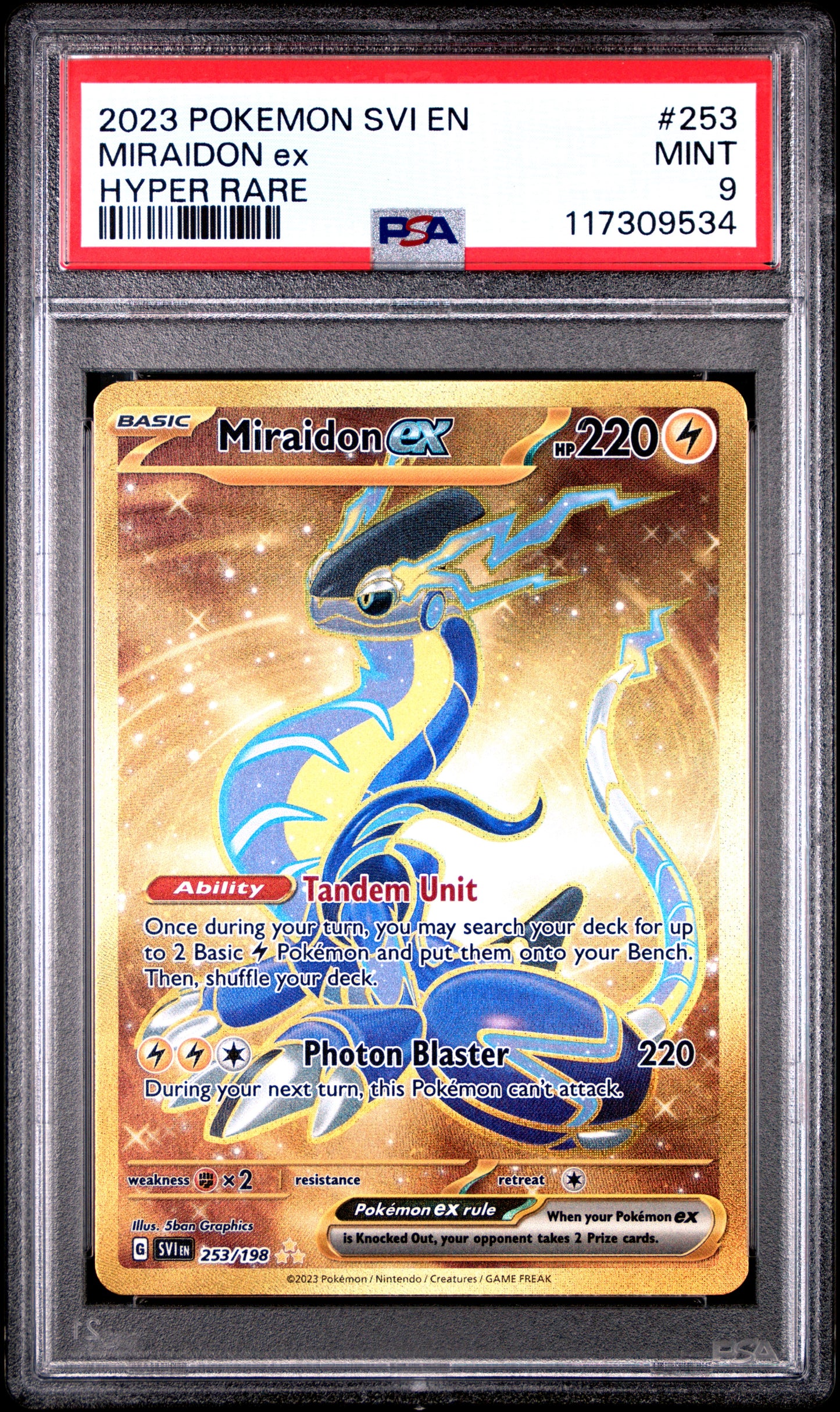 2023 Pokemon Svi En-Scarlet & Violet #253 Miraidon Ex Hyper Rare PSA 9