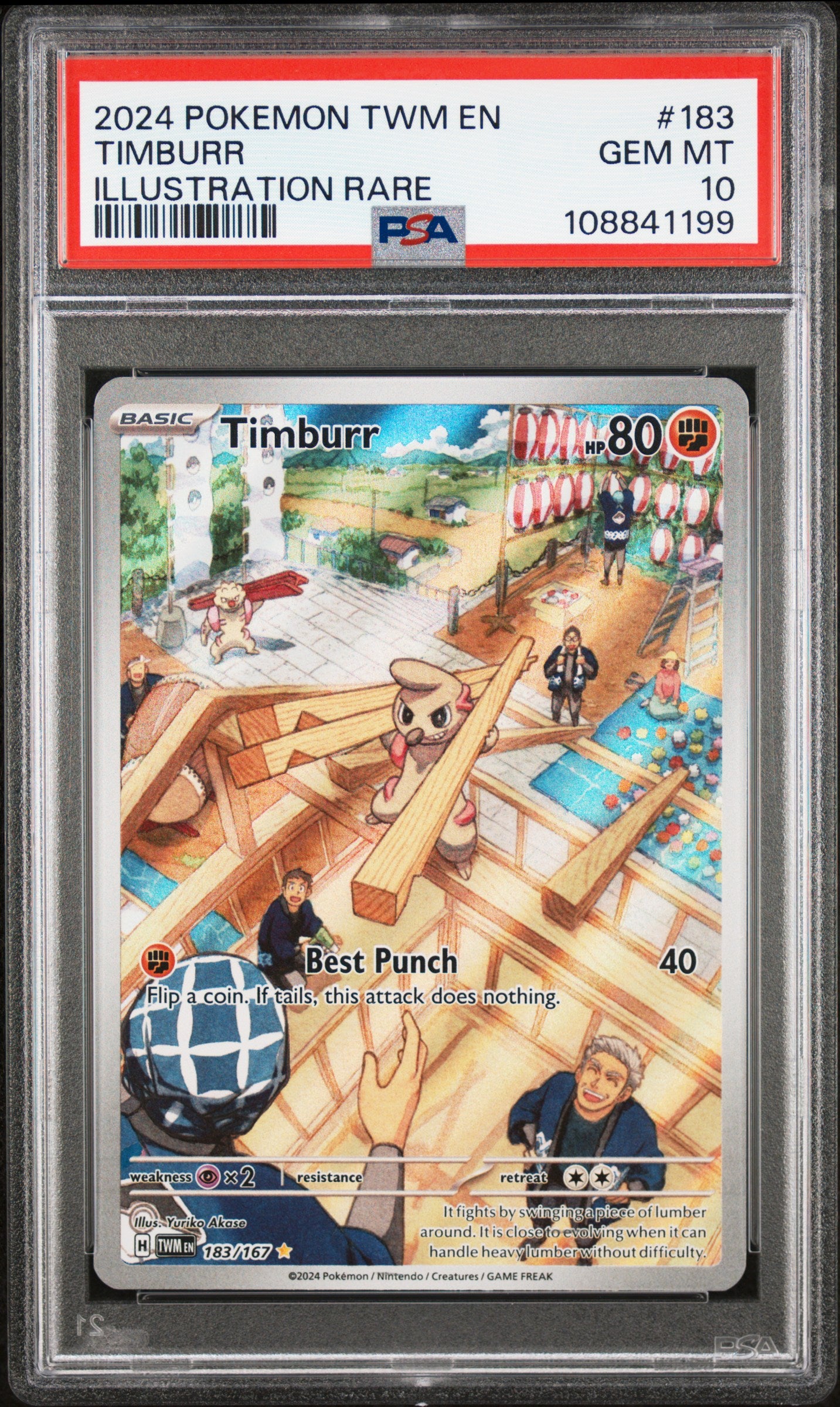 2024 Pokemon Twm En-Twilight Masquerade #183 Timburr Illustration Rare PSA 10